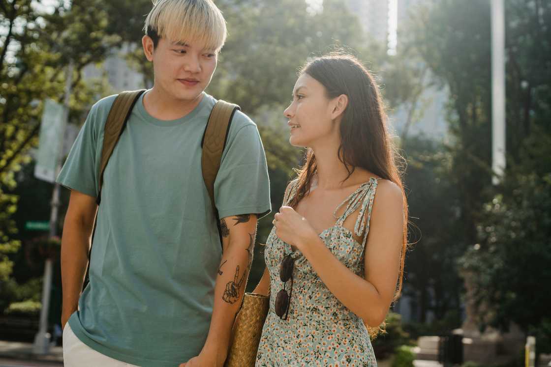 A couple having a light conversation