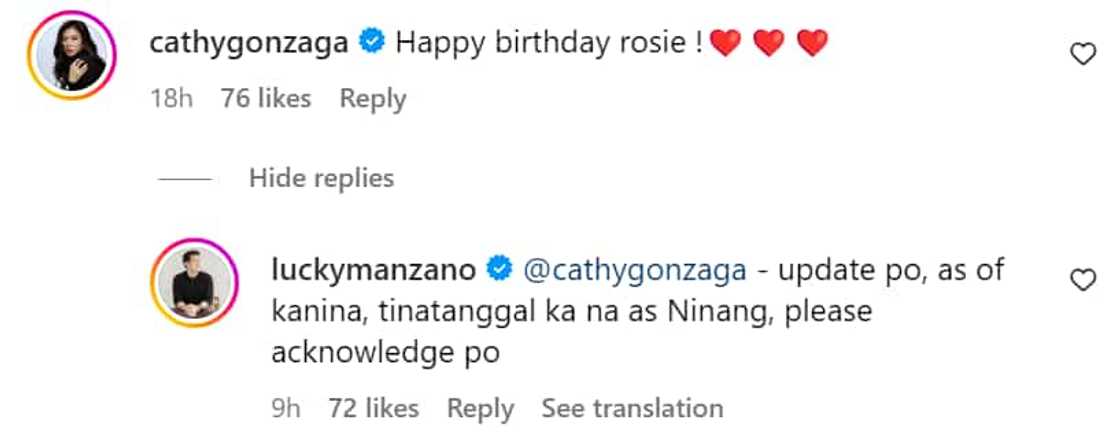 Luis Manzano pabirong nag-reply sa greeting ni Alex Gonzaga kay Rosie: “tinatanggal ka na as Ninang” Luis Manzano pabirong nag-reply sa greeting ni Alex Gonzaga kay Rosie: “tinatanggal ka na as Ninang”