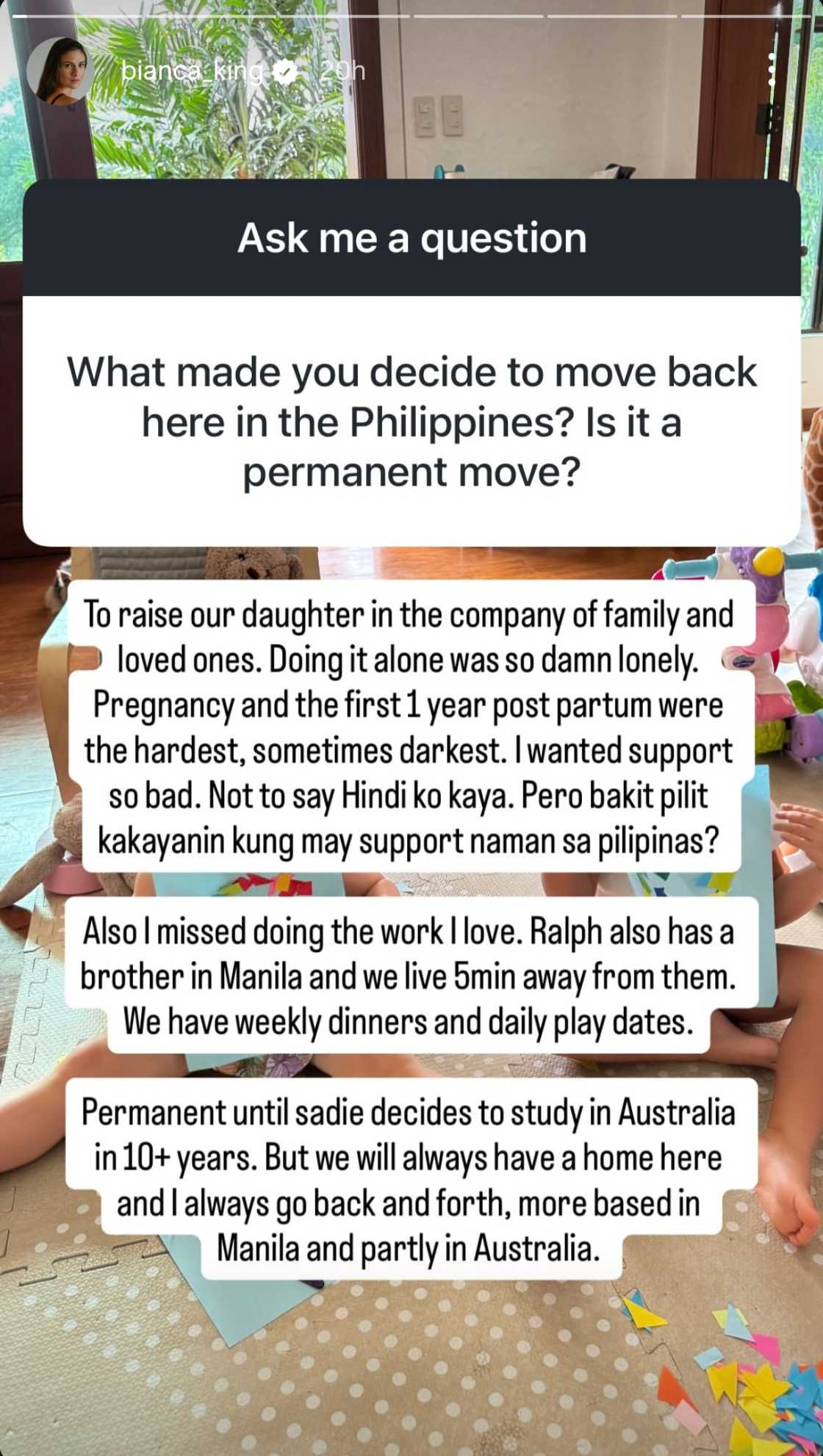 Bianca King, ibinunyag ang dahilan ng pagbalik nila ng pamilya niya sa Pilipinas
