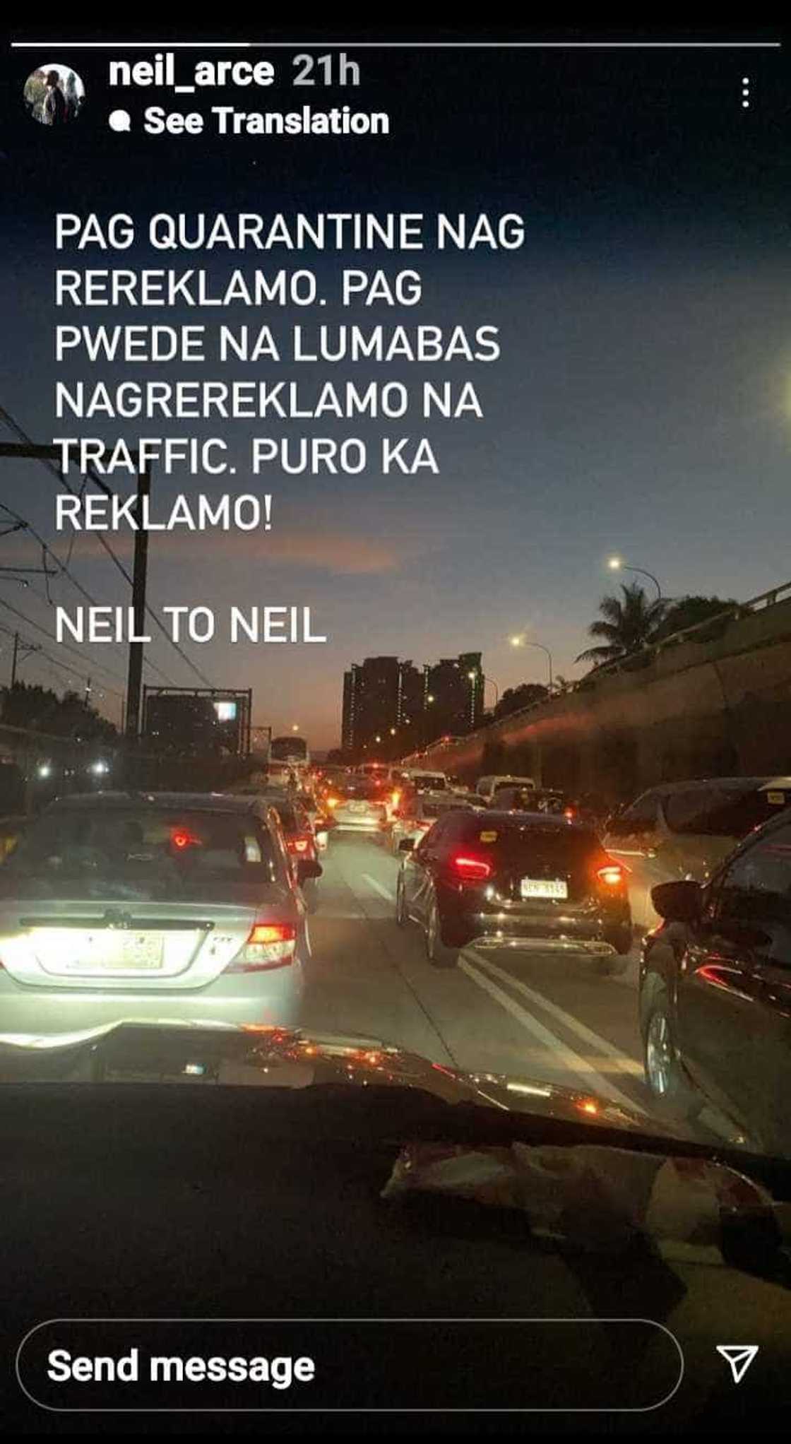 Neil Arce posts about quarantine, traffic; tells himself: “Puro ka reklamo”