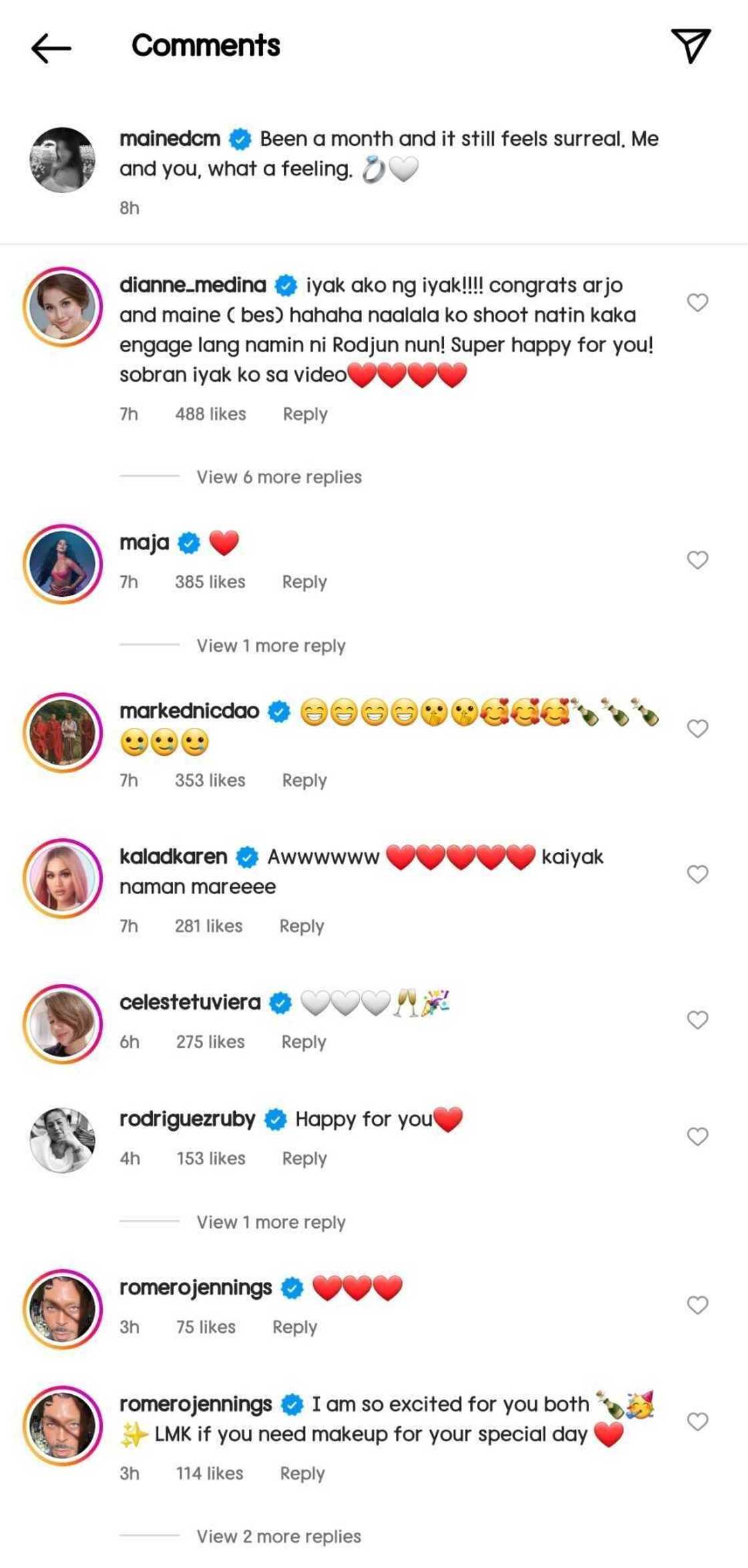 Celebrities react to Maine Mendoza and Arjo Atayde's official proposal video Celebrities react to Maine Mendoza and Arjo Atayde's official proposal video