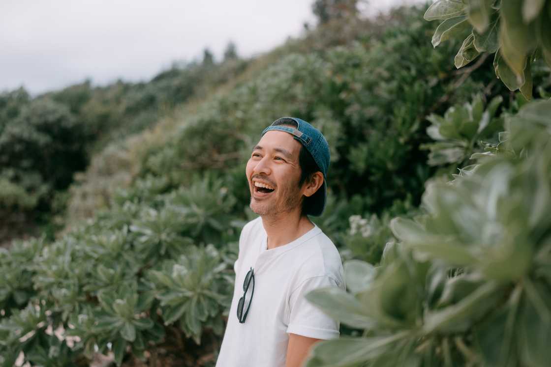 A man laughing out loud