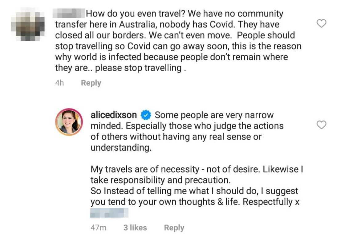 Alice Dixson answers netizen asking her to stop traveling amid the pandemic Alice Dixson answers netizen asking her to stop traveling amid the pandemic