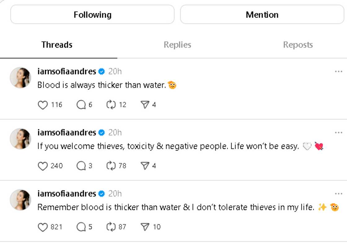 Sofia Andres, may matapang na pahayag: "I don’t tolerate thieves in my life" Sofia Andres, may matapang na pahayag: "I don’t tolerate thieves in my life"