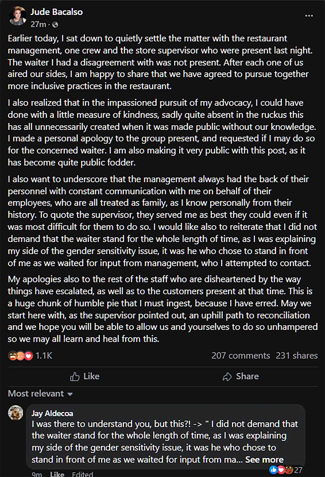 Jude Bacalso, nagpakumbaba; humingi ng sorry: “I could’ve done with a little measure of kindness” Jude Bacalso, nagpakumbaba; humingi ng sorry: “I could’ve done with a little measure of kindness”