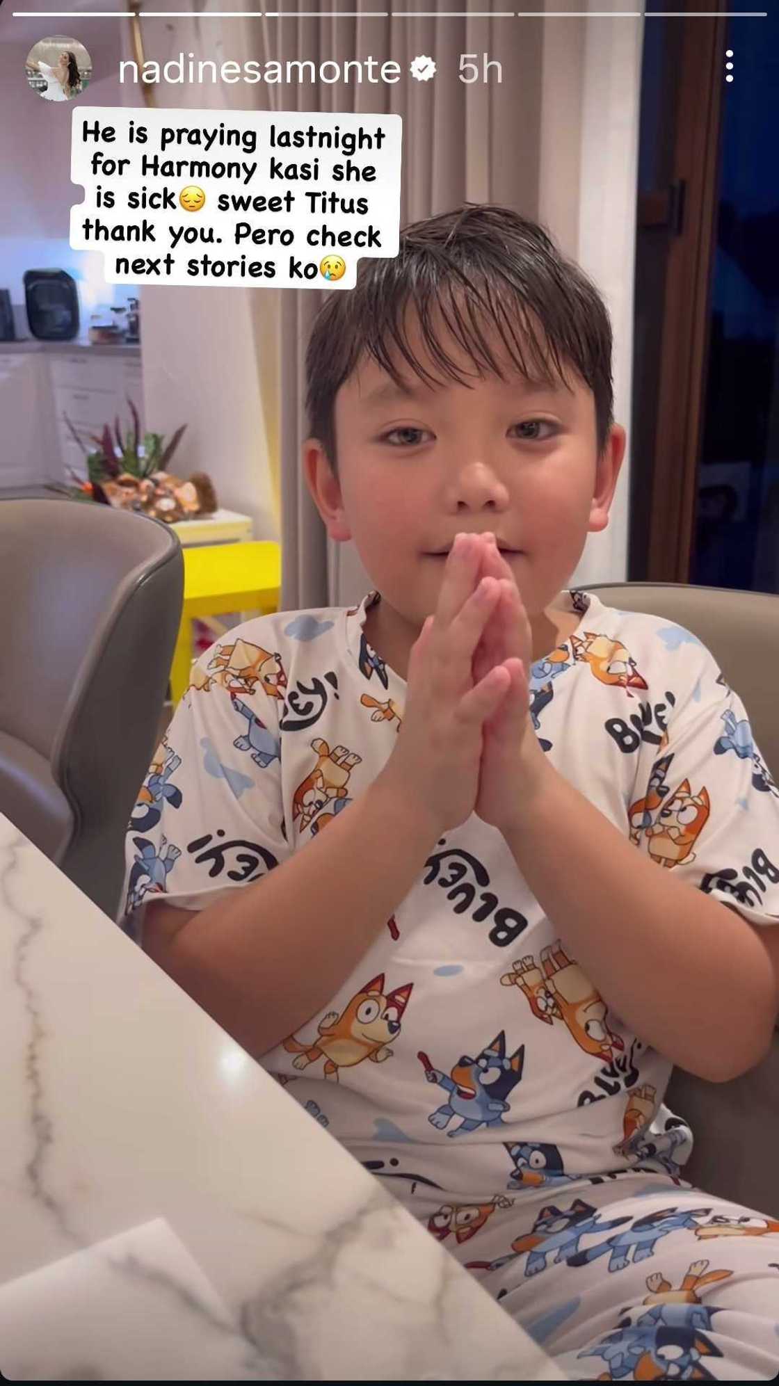 Nadine Samonte shares touching moment of son praying for sick sister before falling ill himself