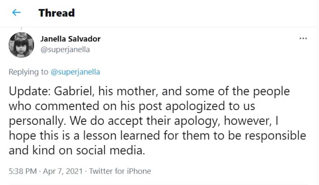 Janella Salvador, nag-react sa apology ng basher na nanlait sa kanyang anak