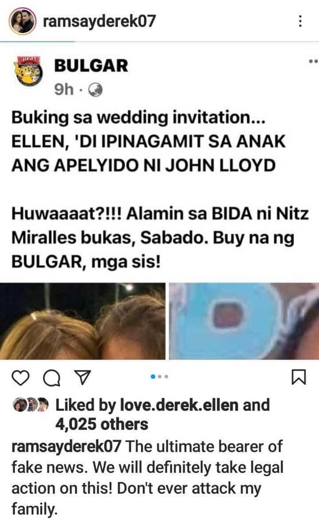 Derek Ramsay hits back at tabloid’s “Ellen, 'di ipinagamit sa anak ang apelyido ni John Lloyd” report Derek Ramsay hits back at tabloid’s “Ellen, 'di ipinagamit sa anak ang apelyido ni John Lloyd” report
