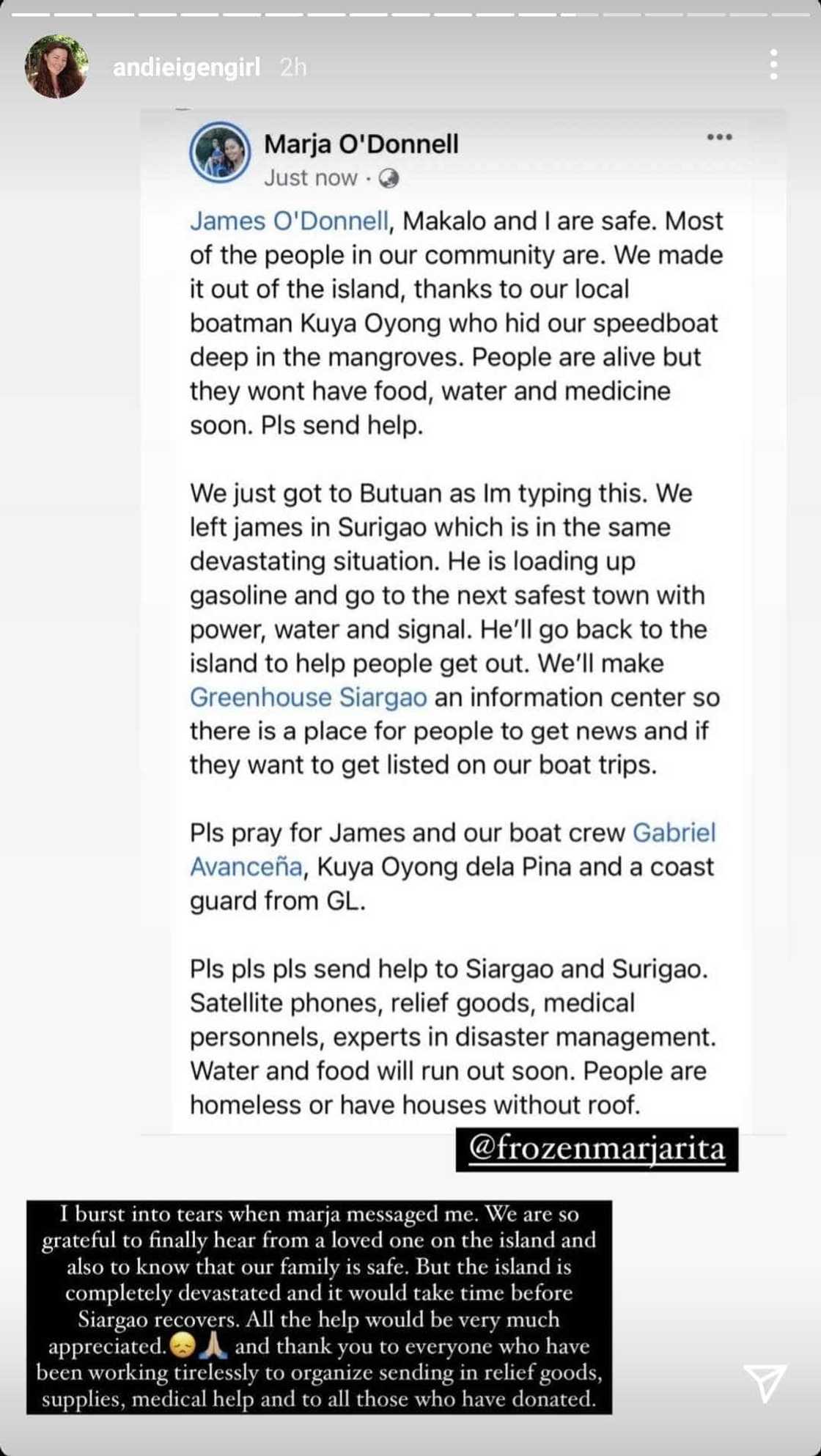 Andi Eigenmann, naiyak nang makatanggap ng message mula kay Marja O'Donnell Andi Eigenmann, naiyak nang makatanggap ng message mula kay Marja O'Donnell