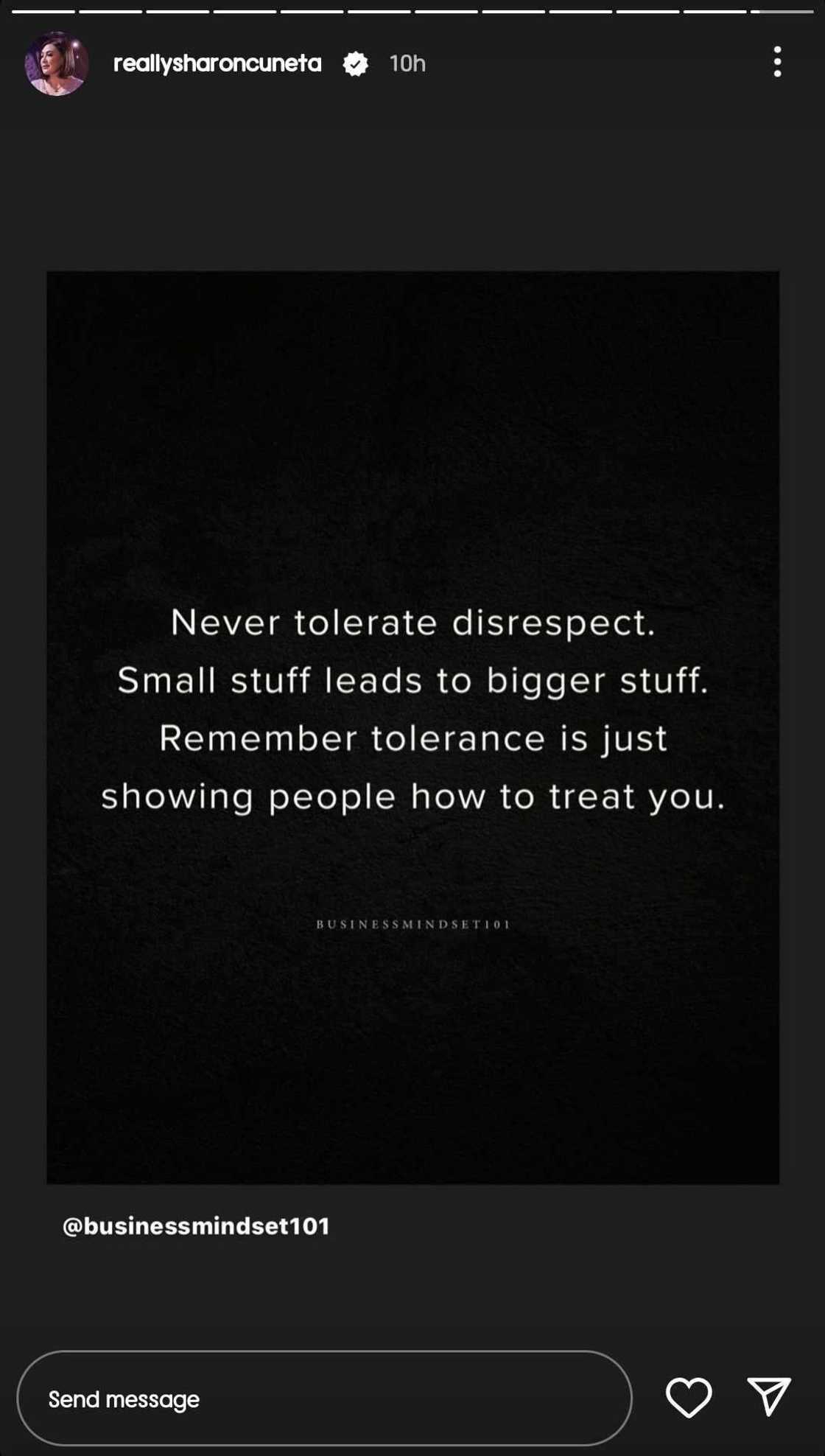 Sharon Cuneta, nag-share ng panibagong quote card: "Never tolerate disrespect" Sharon Cuneta, nag-share ng panibagong quote card: "Never tolerate disrespect"