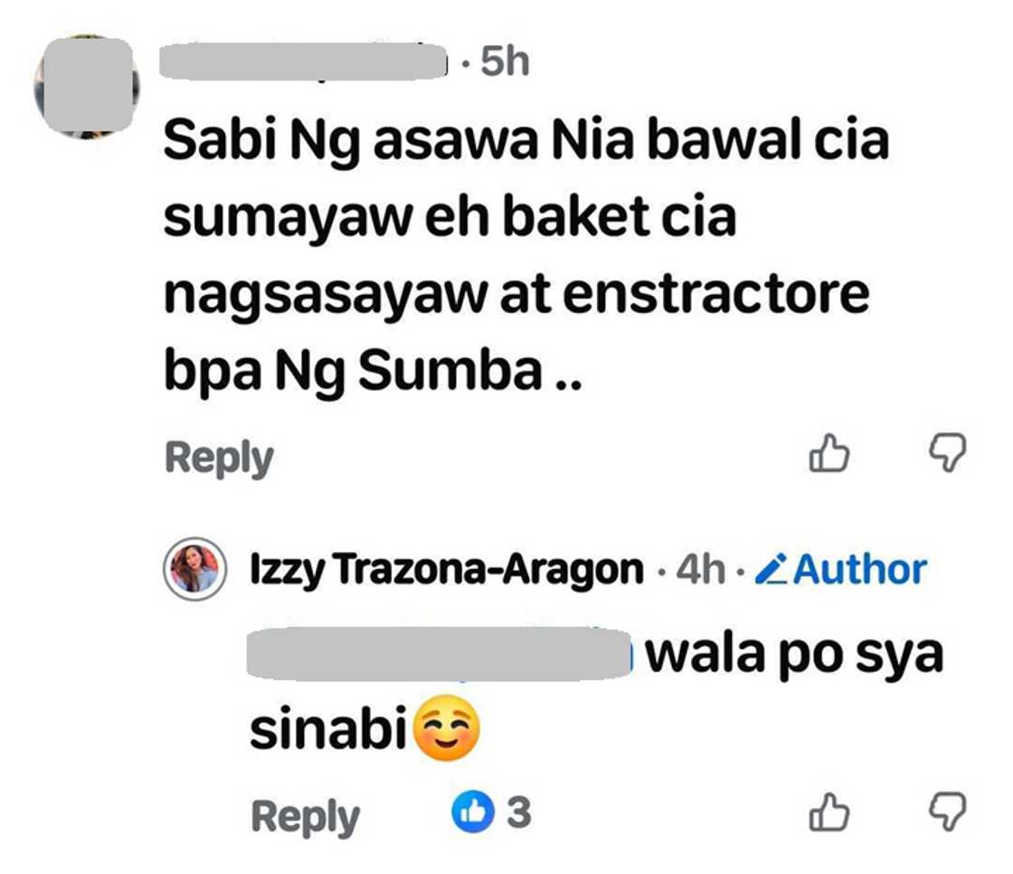 Izzy Trazona, nag-reply sa comments tungkol sa pag-Zumba niya