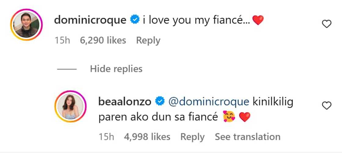 Bea Alonzo, kinilig nang tawagin ni Domini Roque na “my fiancée” Bea Alonzo, kinilig nang tawagin ni Domini Roque na “my fiancée”