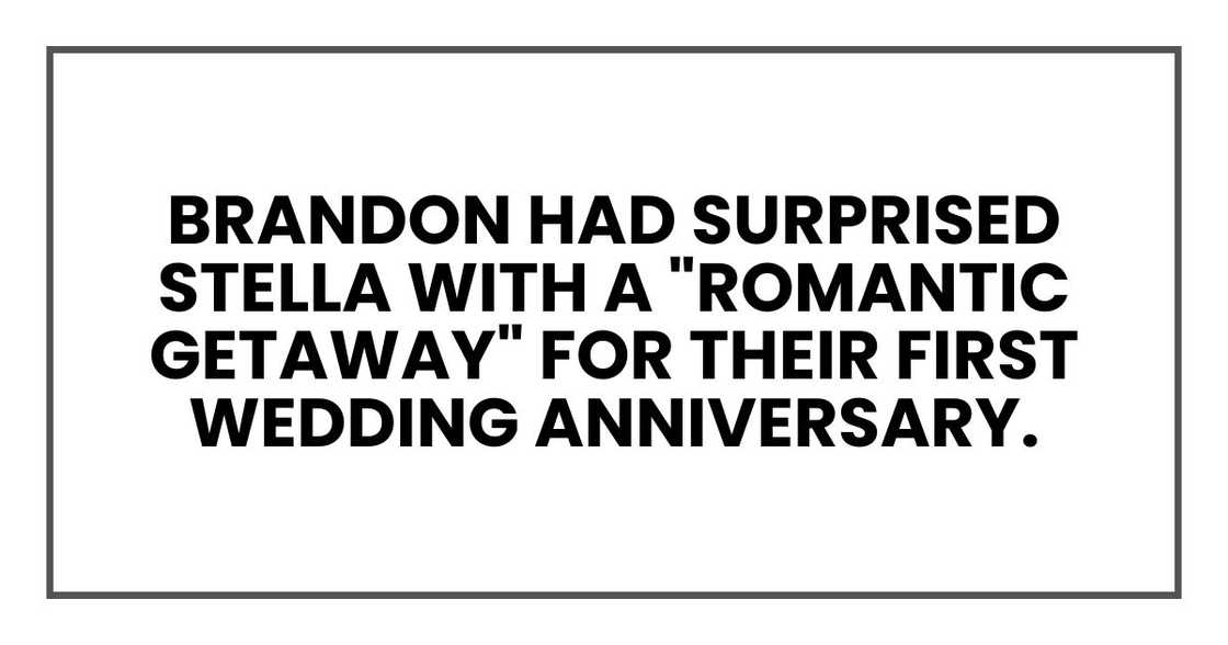 Camden had surprised Elise with a "romantic getaway" for their first wedding anniversary.