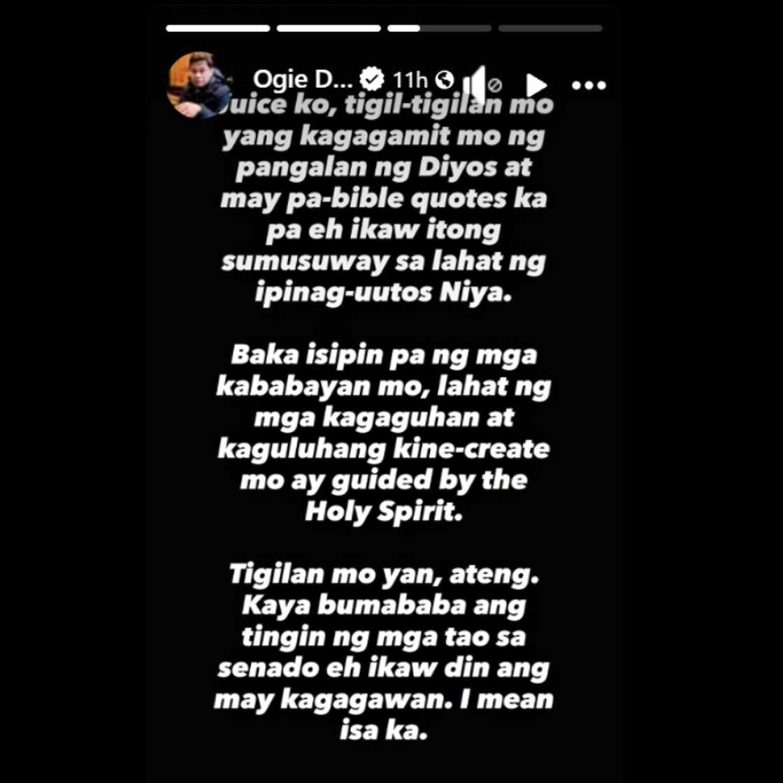 Ogie Diaz, may cryptic post sa isang senador na umano’y gumagamit ng Diyos