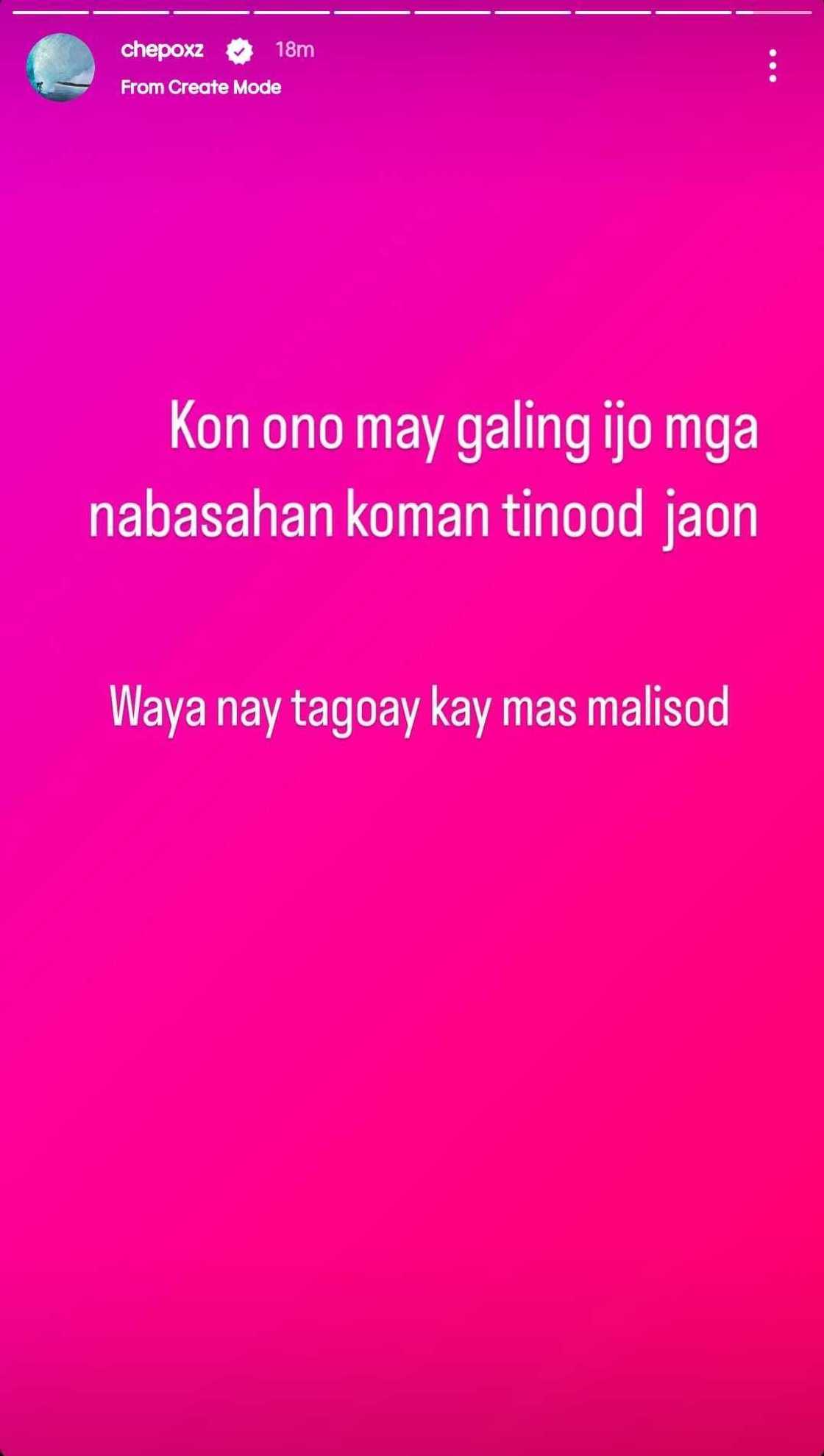 Philmar Alipayo, may panibagong cryptic post: "Waya nay tagoay"