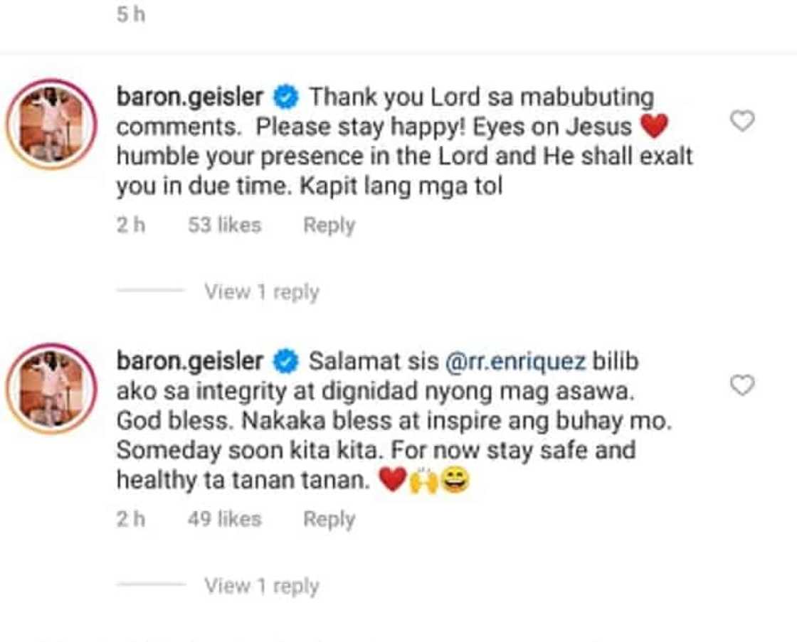 RR Enriquez all praises for Baron Geisler: "I stan with you Baron"