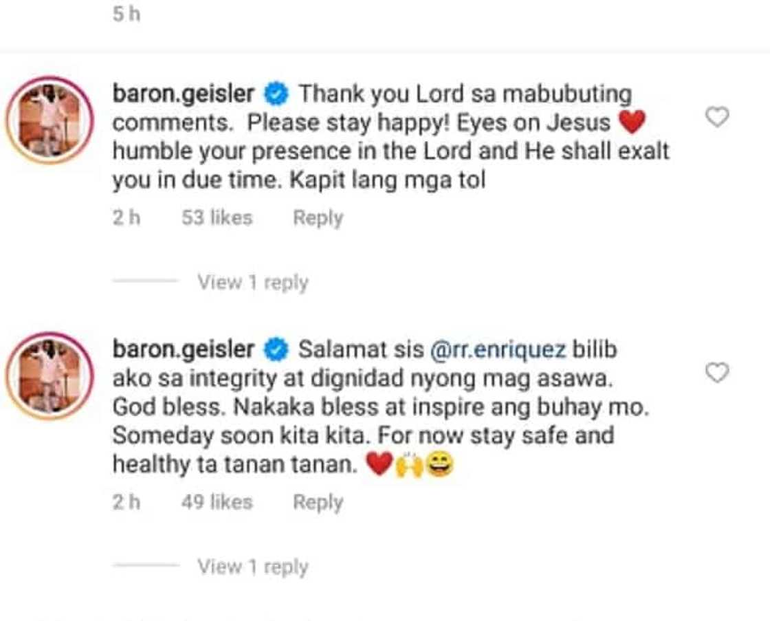 RR Enriquez all praises for Baron Geisler: "I stan with you Baron" RR Enriquez all praises for Baron Geisler: "I stan with you Baron"