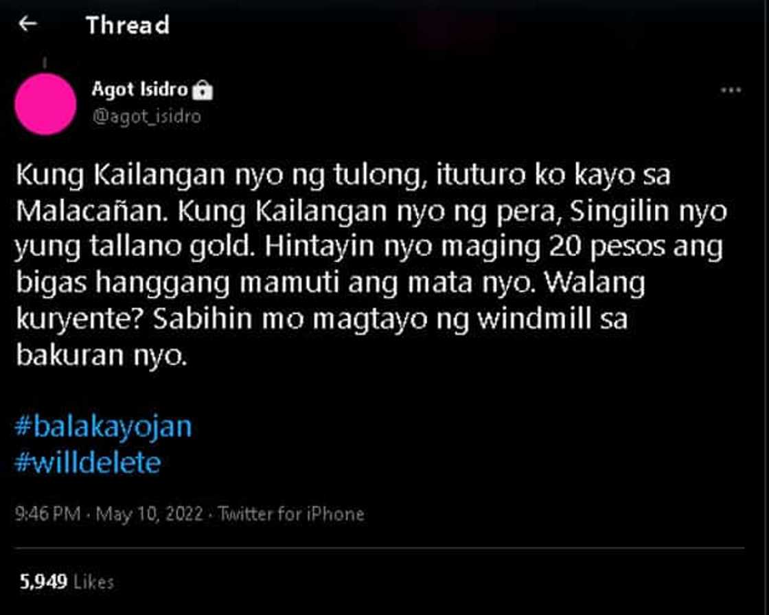 Agot Isidro burns trolls on socmed: "Kung kailangan niyo tulong, singilin niyo yung Tallano gold" Agot Isidro burns trolls on socmed: "Kung kailangan niyo tulong, singilin niyo yung Tallano gold"