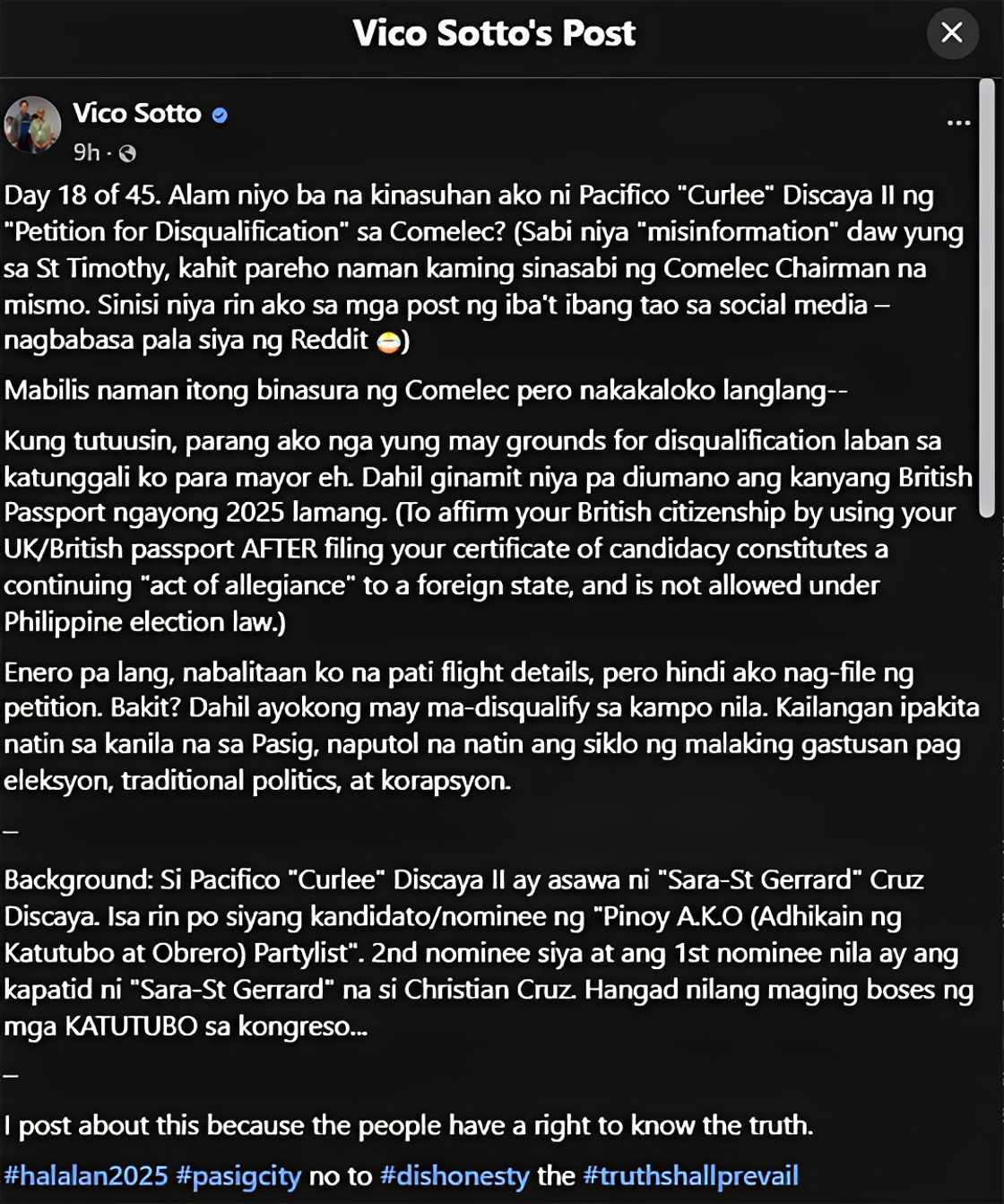 Vico Sotto, may pasabog: “Ako nga yung may grounds for disqualification laban sa katunggali ko” Vico Sotto, may pasabog: “Ako nga yung may grounds for disqualification laban sa katunggali ko”