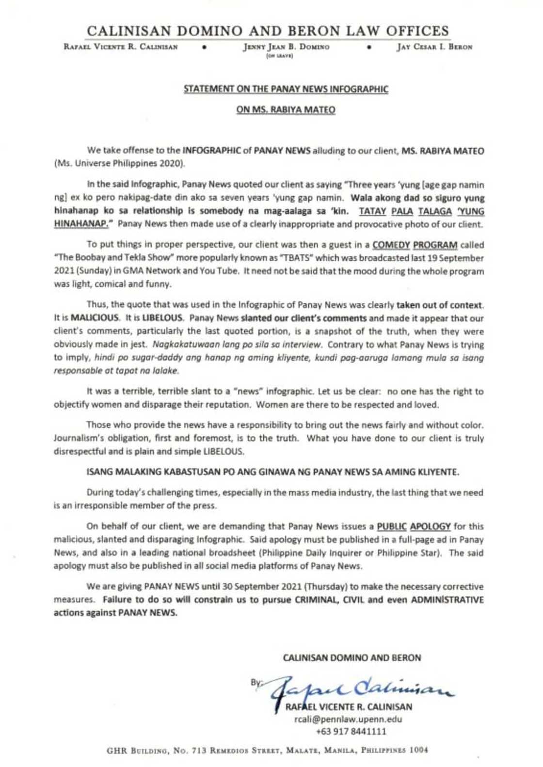 Rabiya Mateo demands public apology from a news outlet due to “malicious” infographic Rabiya Mateo demands public apology from a news outlet due to “malicious” infographic