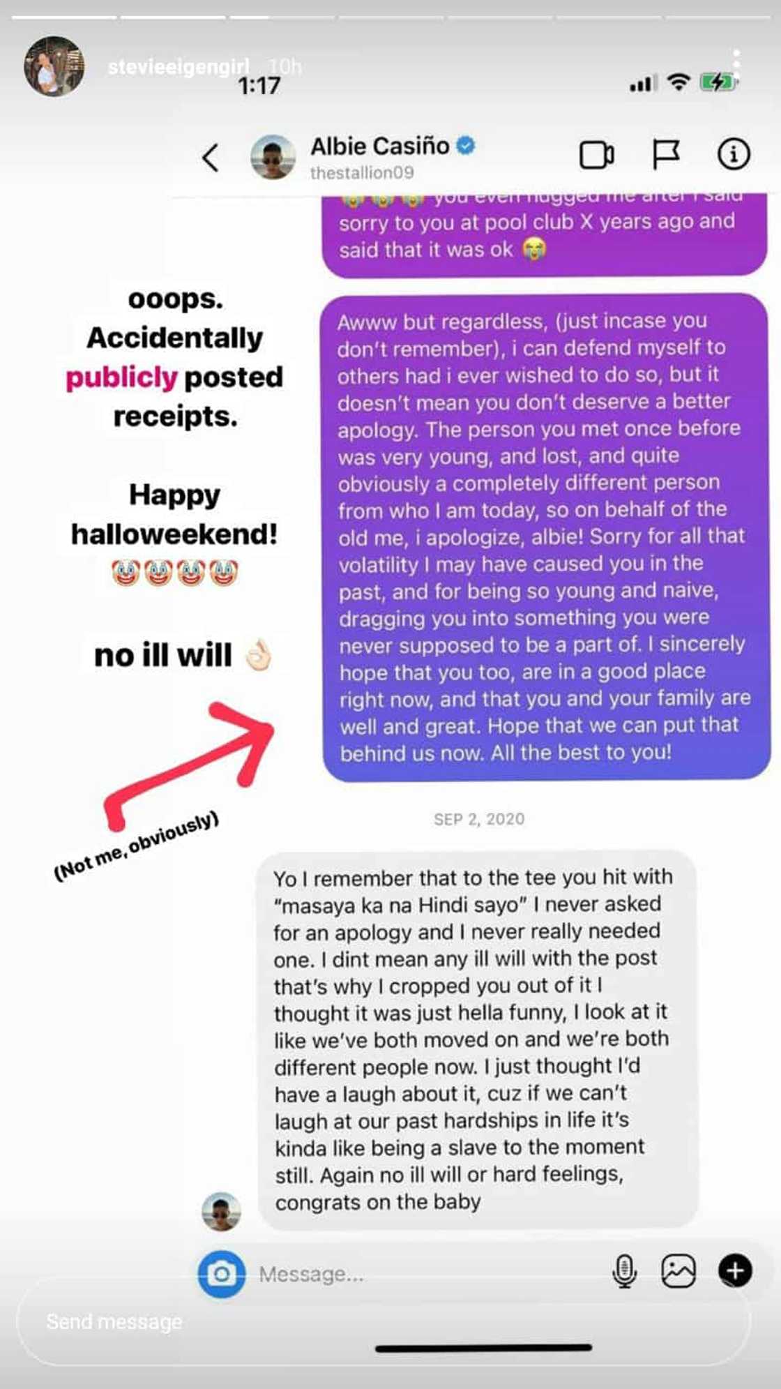 Albie Casiño, sinabi na kay Andi Eigenmann noon na "no hard feelings" ayon sa "resibong" ipinakita ni Stevie Albie Casiño, sinabi na kay Andi Eigenmann noon na "no hard feelings" ayon sa "resibong" ipinakita ni Stevie