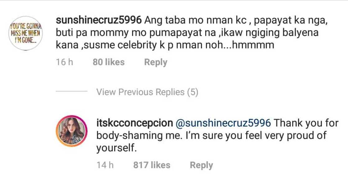 KC Concepcion answers basher who compared her body to Sharon Cuneta’s KC Concepcion answers basher who compared her body to Sharon Cuneta’s