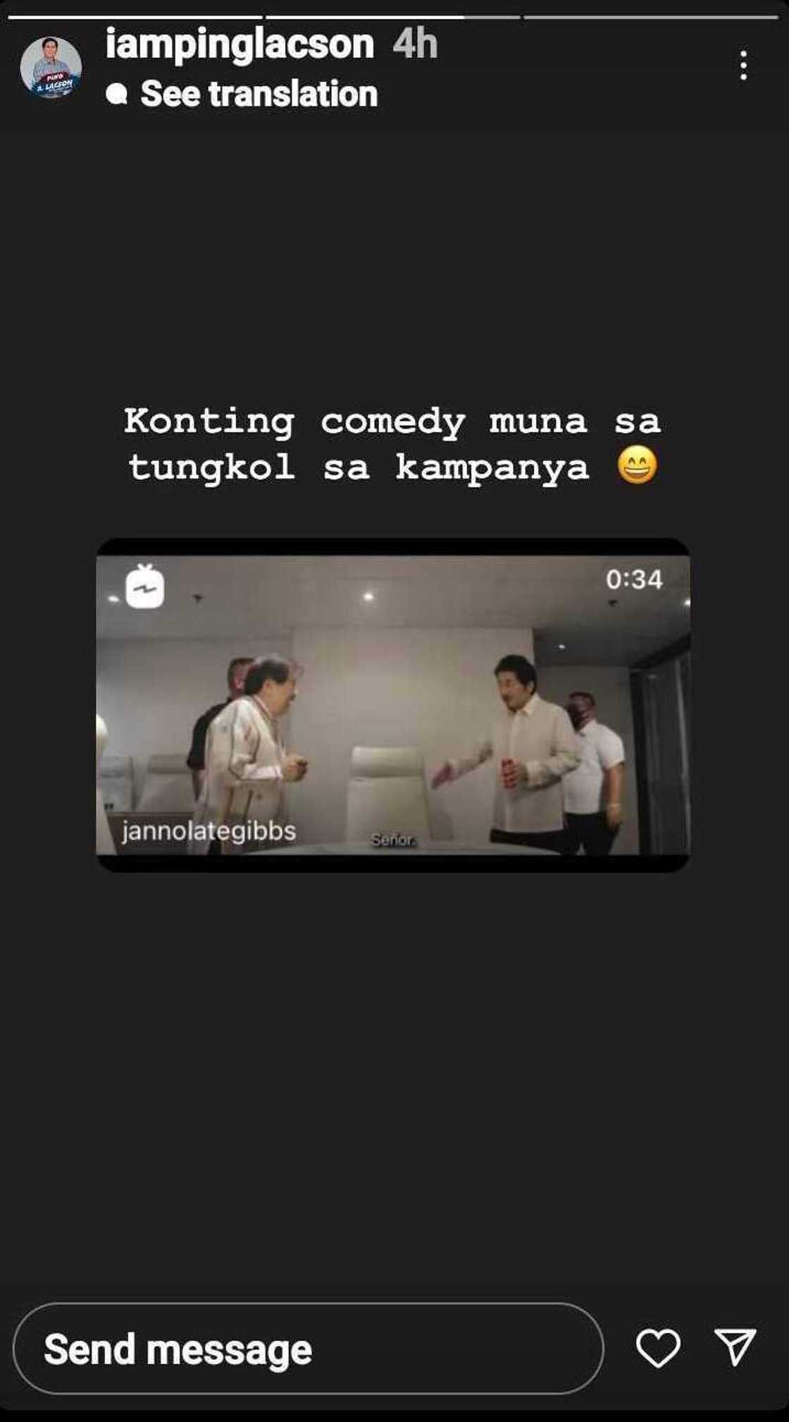 Ping Lacson, napa-react sa video ni Janno Gibbs tungkol kay ‘President Gibbs’: “Konting comedy muna” Ping Lacson, napa-react sa video ni Janno Gibbs tungkol kay ‘President Gibbs’: “Konting comedy muna”