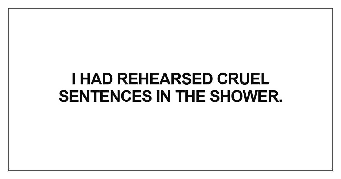 I had rehearsed cruel sentences in the shower