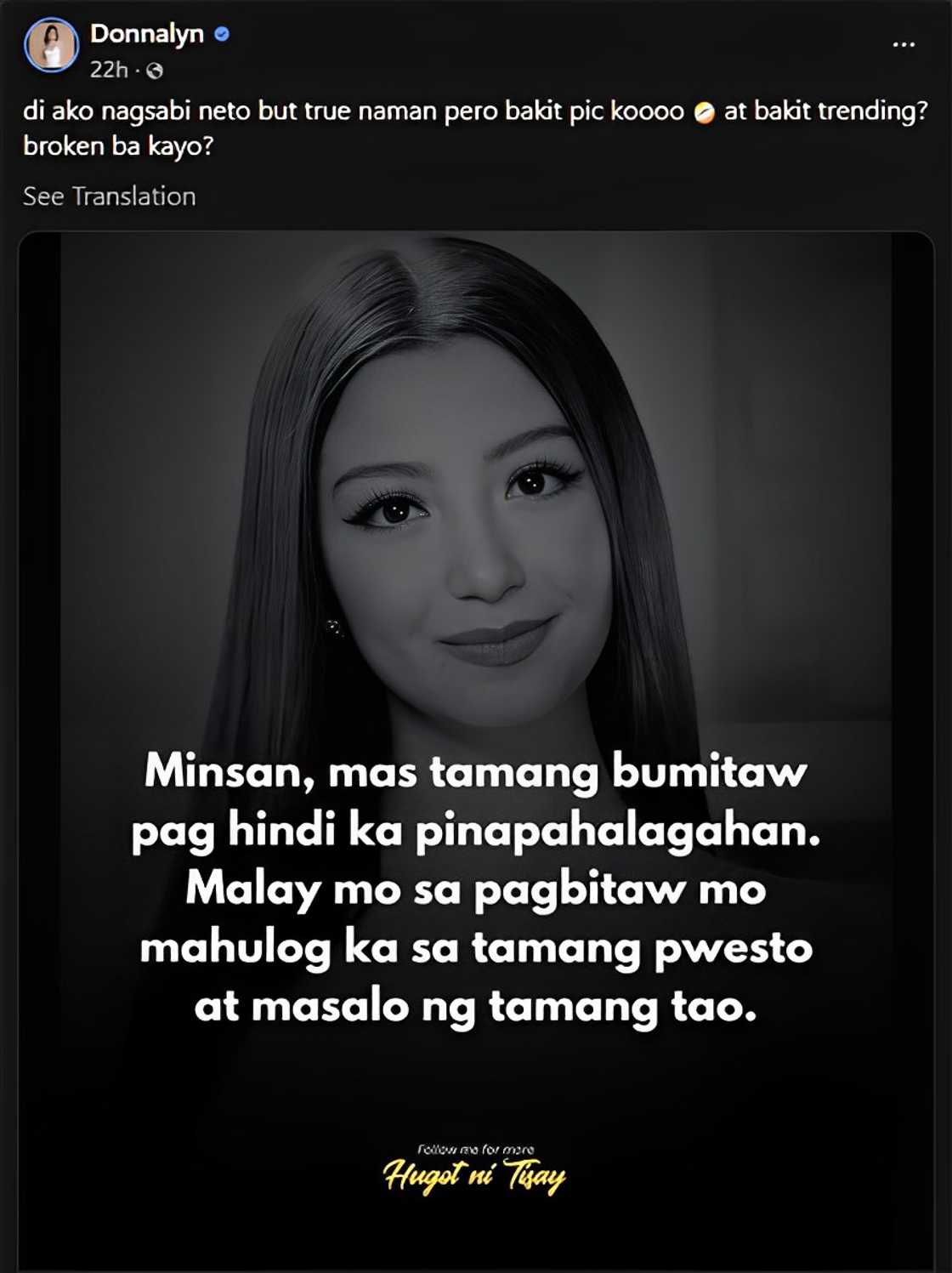 Donnalyn Bartolome, nawindang sa paggamit ng pic niya sa isang hugot quote: “Bakit pic ko” Donnalyn Bartolome, nawindang sa paggamit ng pic niya sa isang hugot quote: “Bakit pic ko”