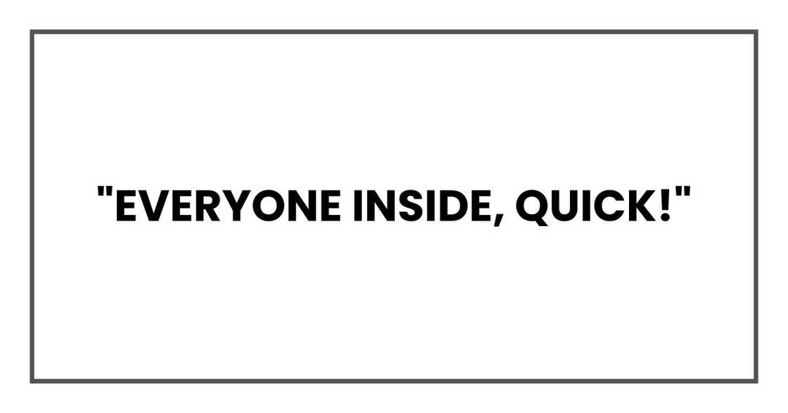 "Everyone inside, quick!" "Everyone inside, quick!"