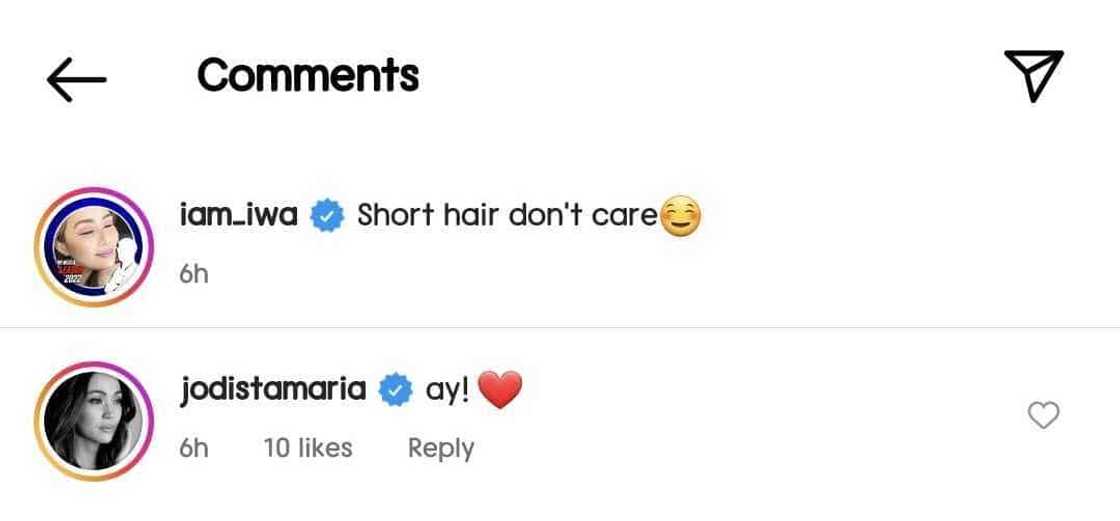Iwa Moto sports short hair in new selfie; Jodi Sta. Maria reacts Iwa Moto sports short hair in new selfie; Jodi Sta. Maria reacts