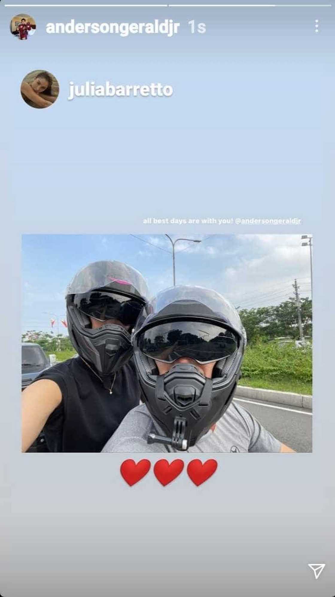 Gerald Anderson goes on a motorcycle ride with Julia Barretto Gerald Anderson goes on a motorcycle ride with Julia Barretto