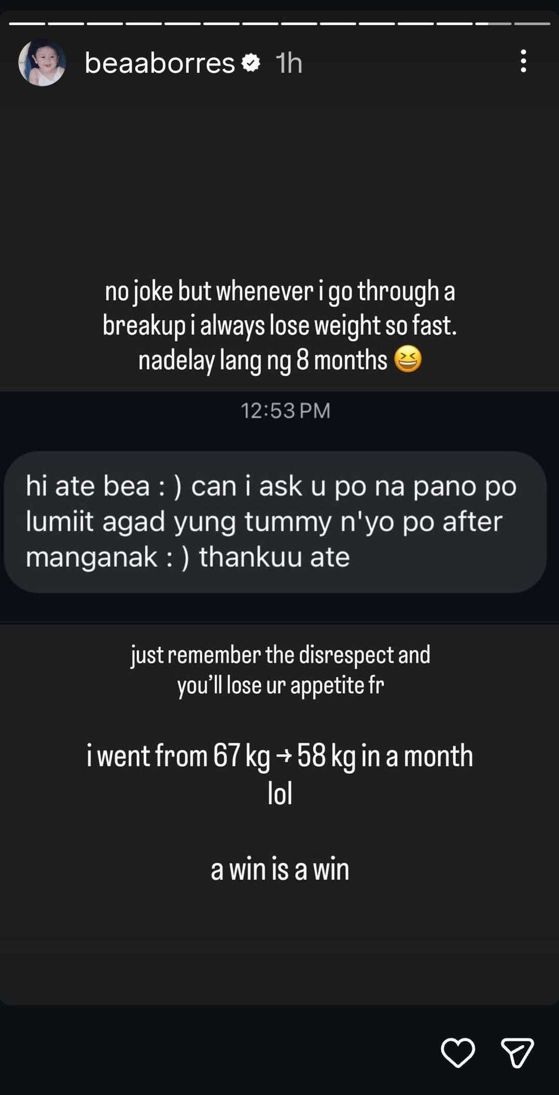 Bea Borres responds to question about her post-pregnancy weight loss