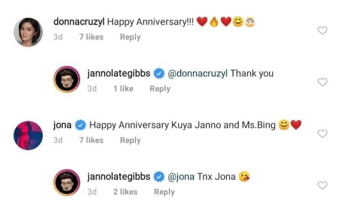 Gretchen Barretto, other celebrities greet Janno Gibbs and Bing Loyzaga on their anniversary Gretchen Barretto, other celebrities greet Janno Gibbs and Bing Loyzaga on their anniversary
