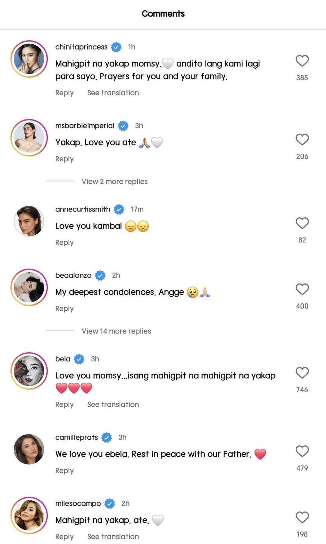 Celebrities, nakiramay sa pagpanaw ng ina ni Angelica Panganiban