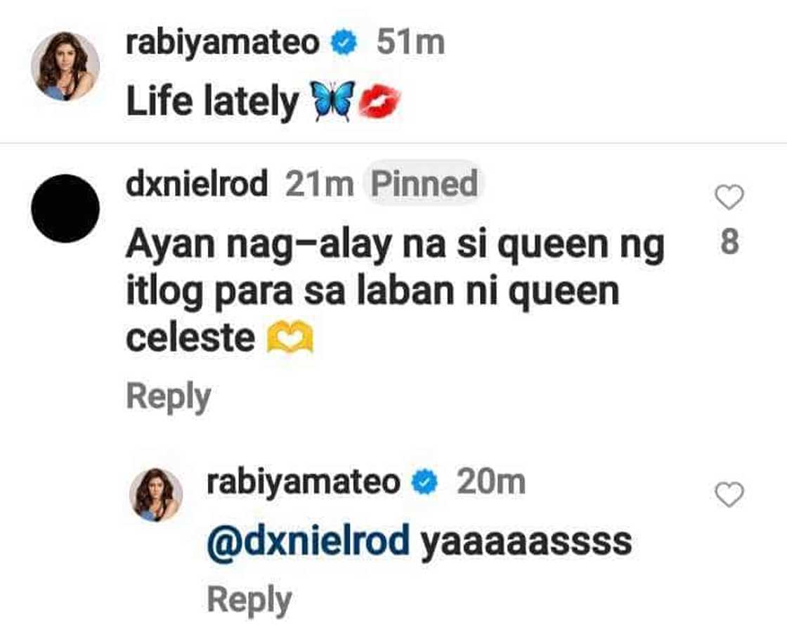 Rabiya Mateo, sumagot sa comment ukol pag-alay niya ng itlog para sa laban ni Celeste Cortesi: “Yaaaaassss”