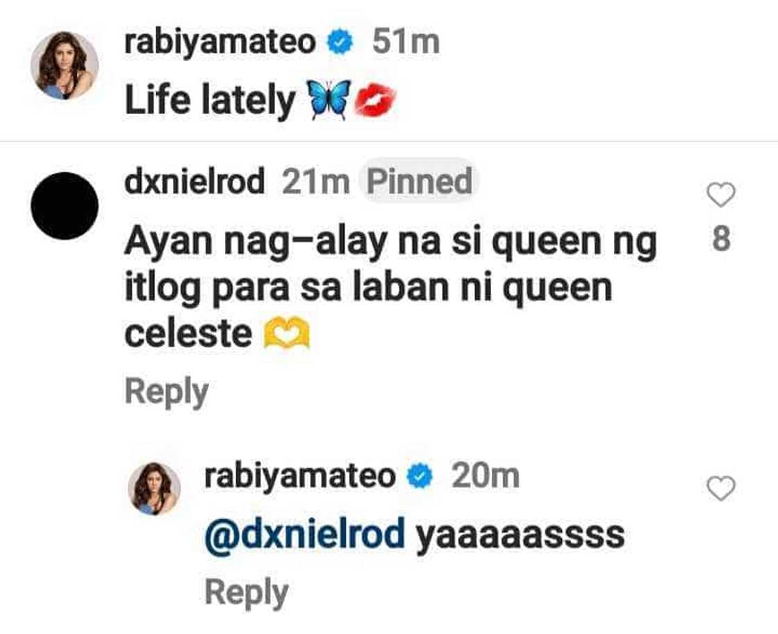 Rabiya Mateo, sumagot sa comment ukol pag-alay niya ng itlog para sa laban ni Celeste Cortesi: “Yaaaaassss” Rabiya Mateo, sumagot sa comment ukol pag-alay niya ng itlog para sa laban ni Celeste Cortesi: “Yaaaaassss”