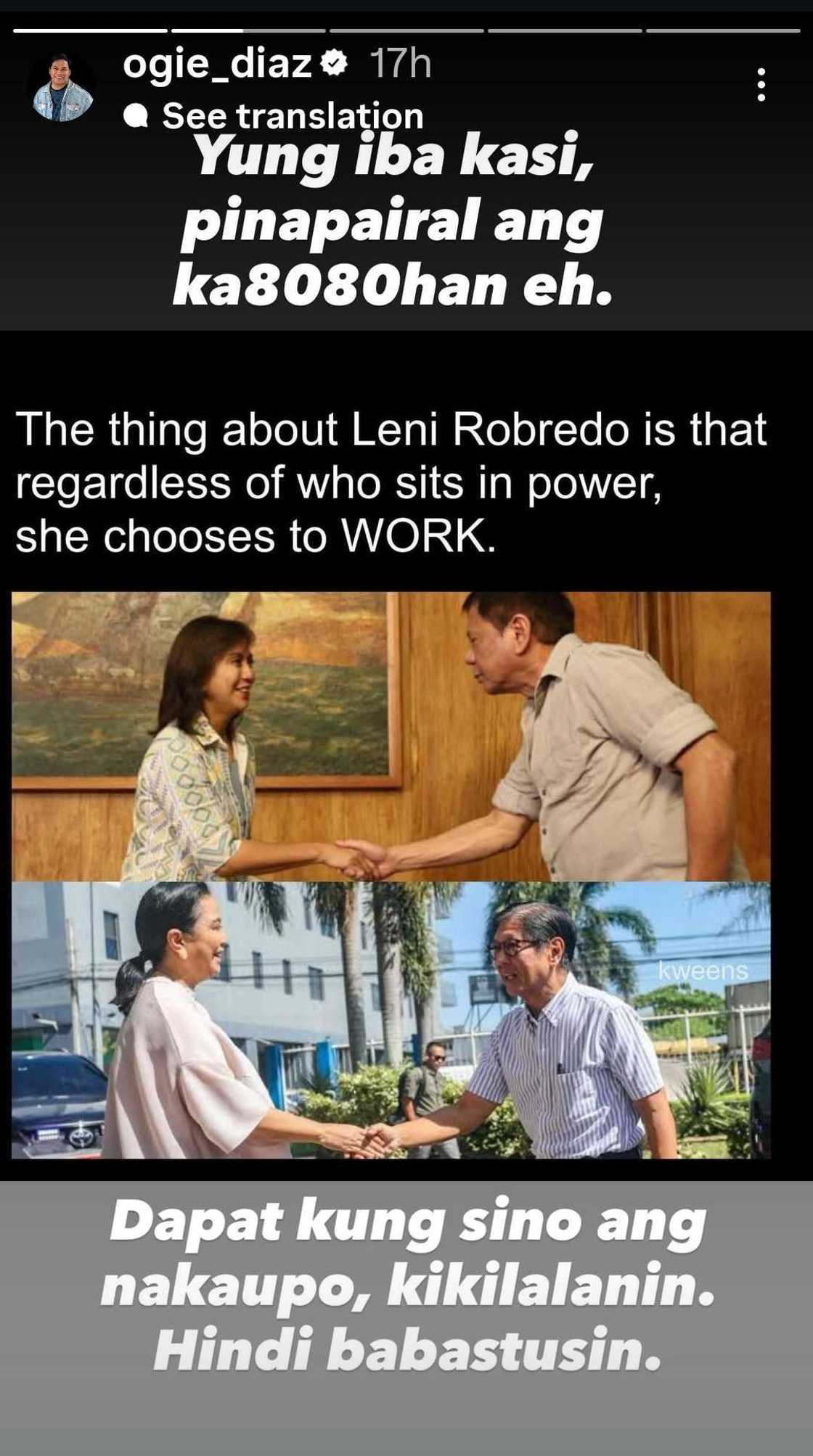 Ogie Diaz, binigyang-diin ang pagiging propesyonal ni Leni Robredo Ogie Diaz, binigyang-diin ang pagiging propesyonal ni Leni Robredo