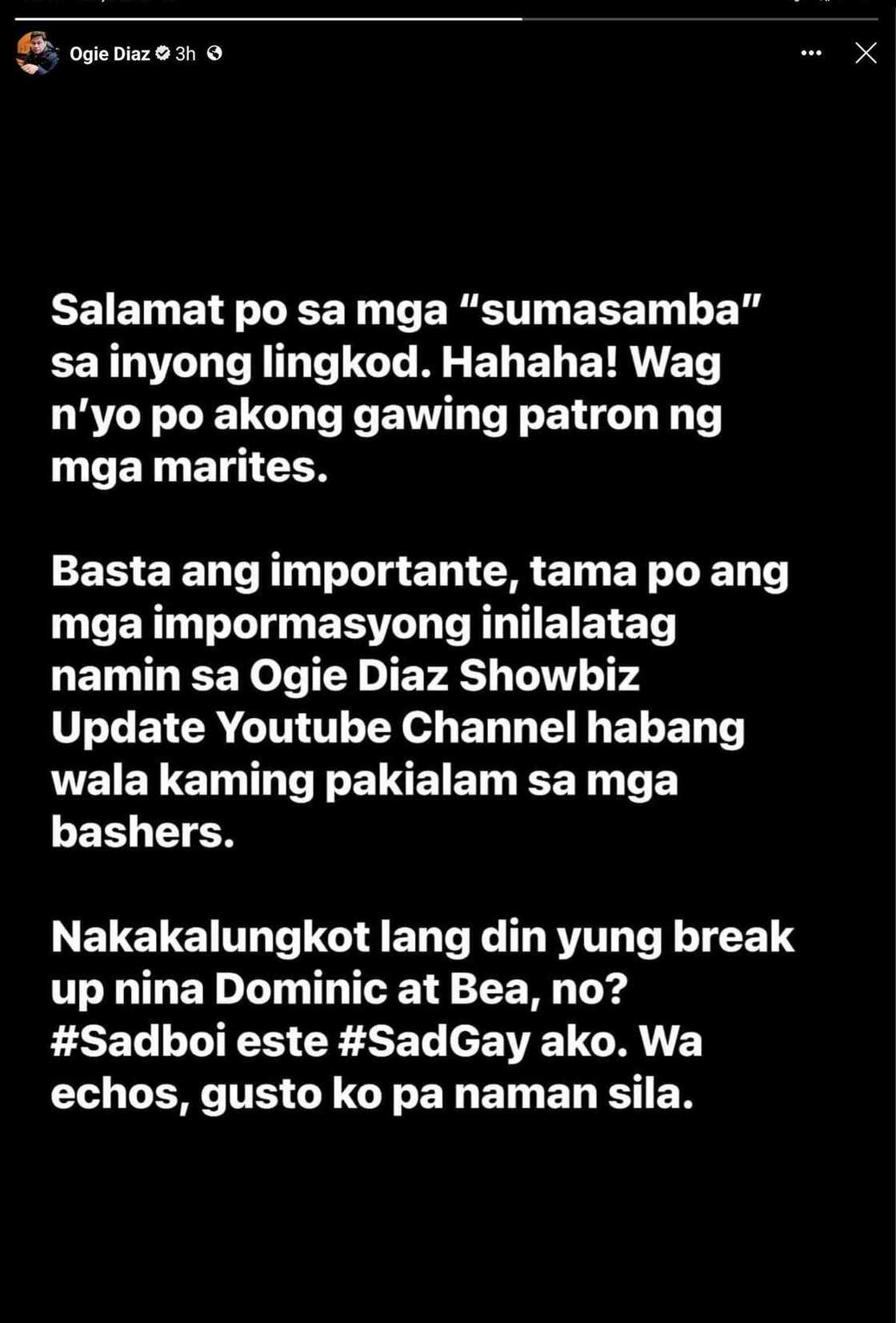 Ogie Diaz: "Wag n'yo po akong gawing patron ng mga marites" Ogie Diaz: "Wag n'yo po akong gawing patron ng mga marites"