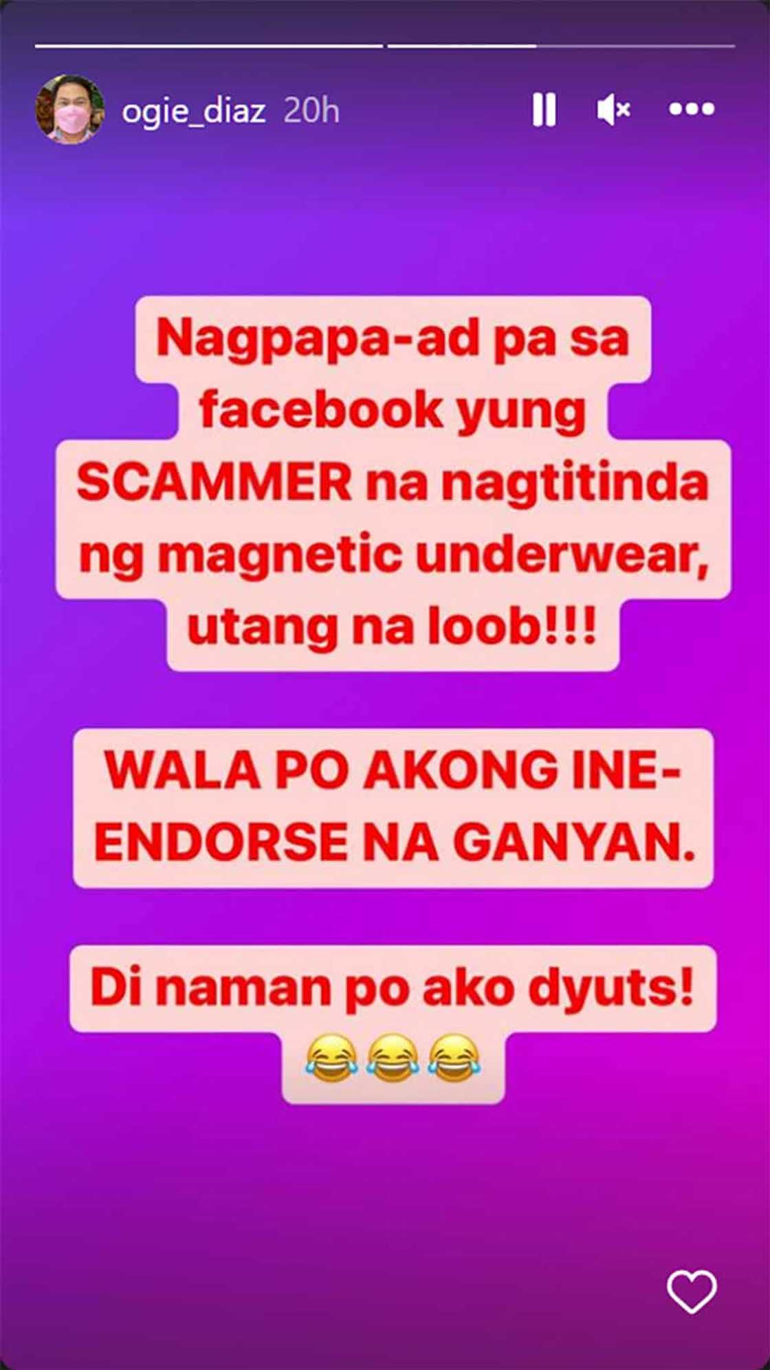 Ogie Diaz, umalma sa aniya'y scammer na nagsabing nagi-endorso raw siya ng damit panloob: “Di po ako dyuts”