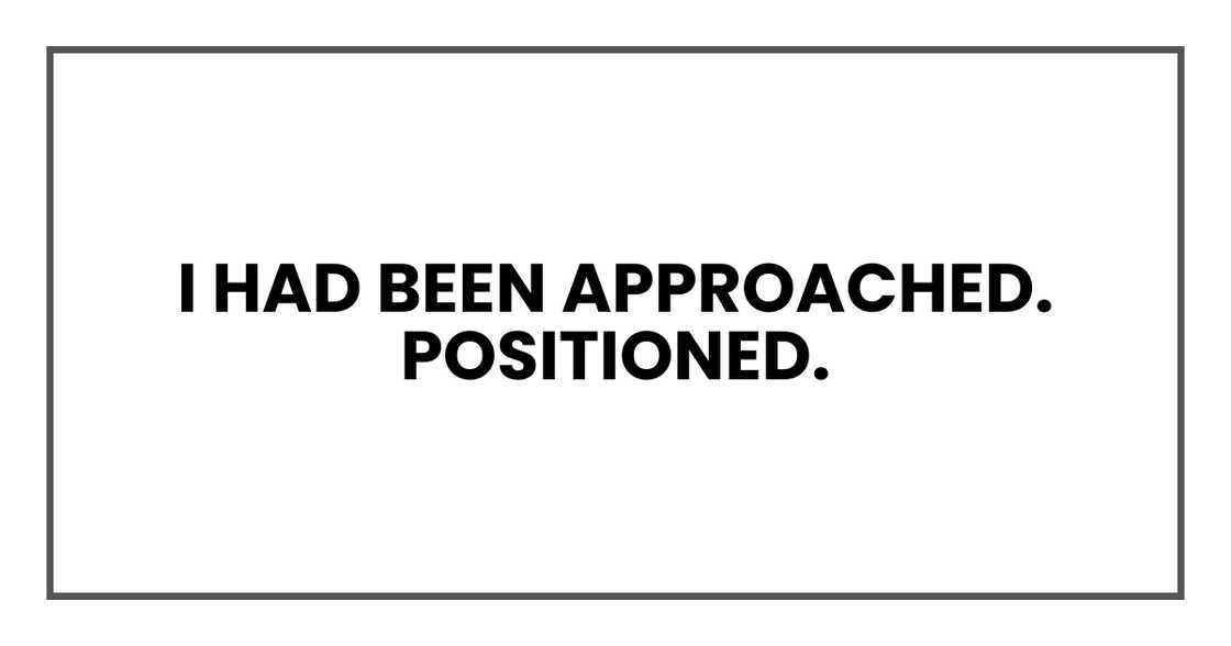 I HAD BEEN APPROACHED AND POSITIONED I HAD BEEN APPROACHED AND POSITIONED