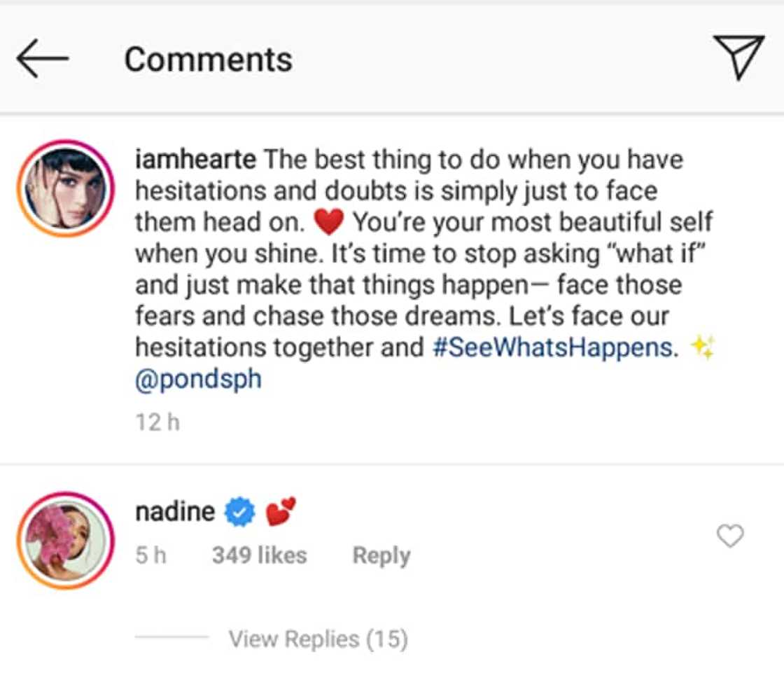 Nadine Lustre reacts to Heart Evangelista's viral post Nadine Lustre reacts to Heart Evangelista's viral post