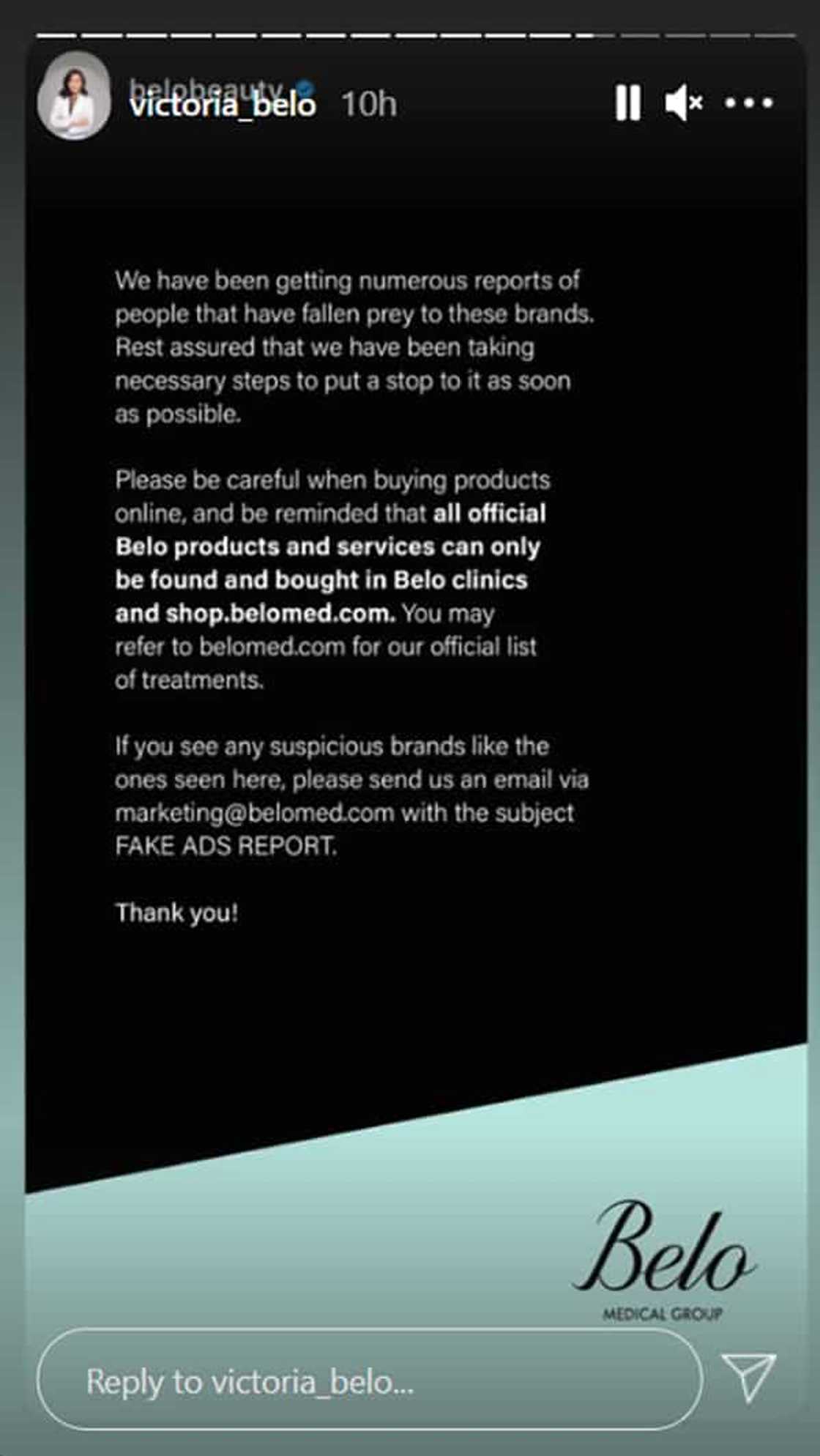 Dr. Vicki Belo warns public about brands falsely using her content and endorsers Dr. Vicki Belo warns public about brands falsely using her content and endorsers