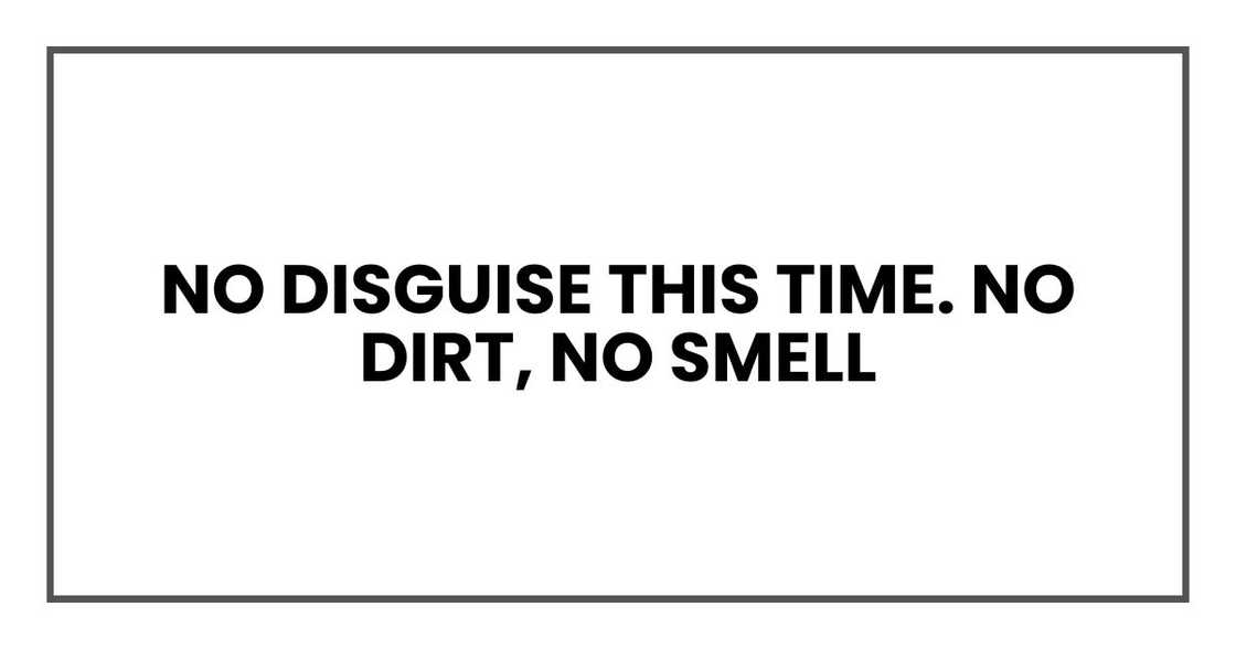 No disguise this time. No dirt, no smell