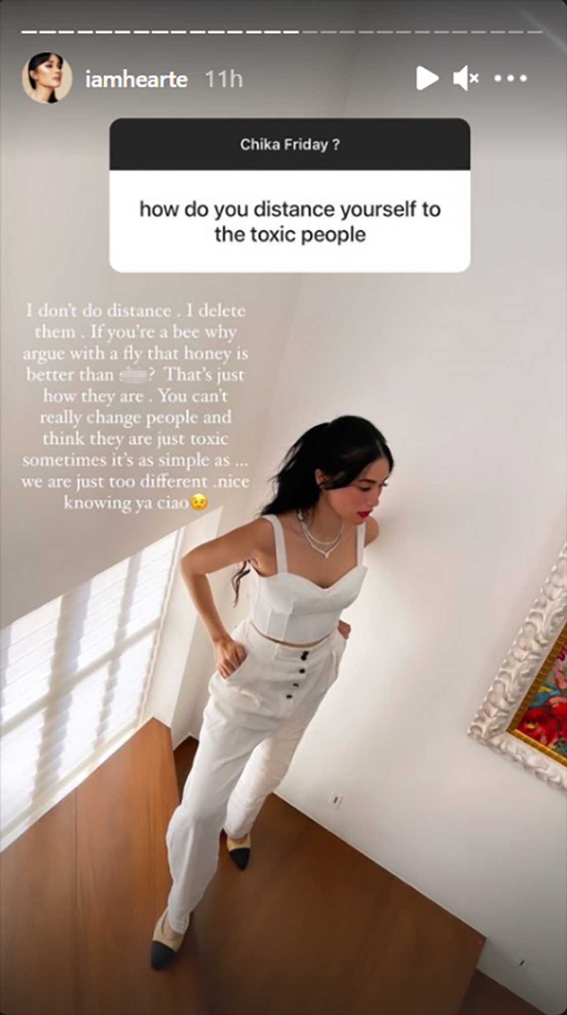 Heart Evangelista does not distance herself from toxic people; she deletes them