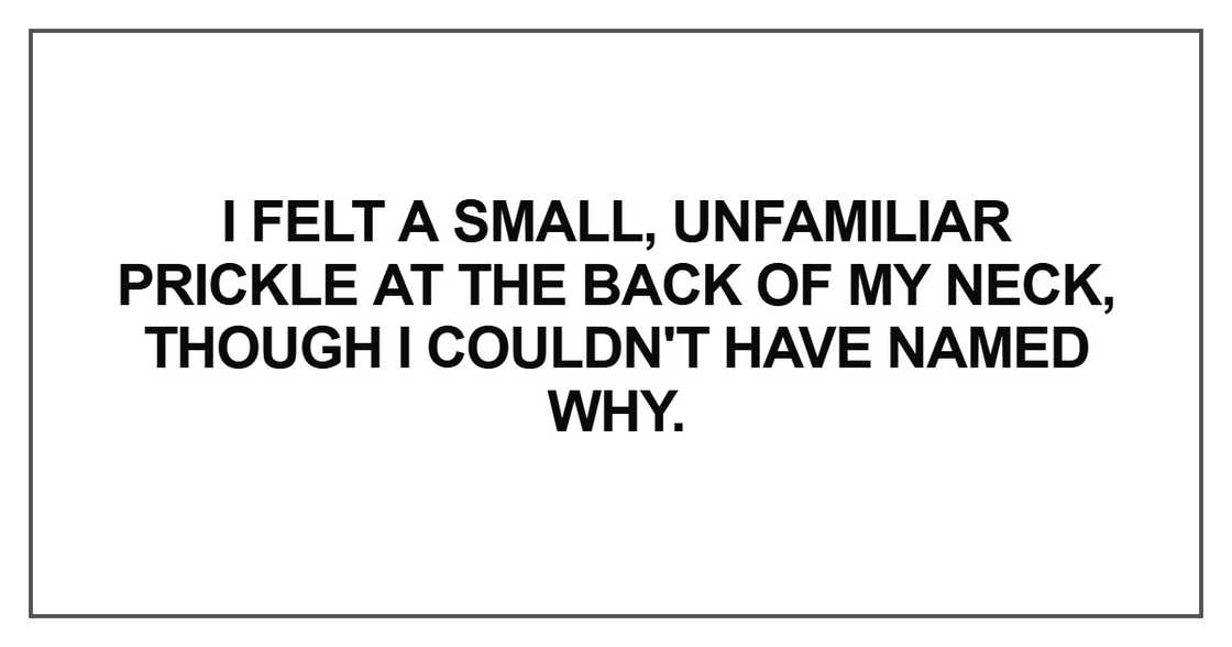 I felt a small, unfamiliar prickle at the back of my neck I felt a small, unfamiliar prickle at the back of my neck