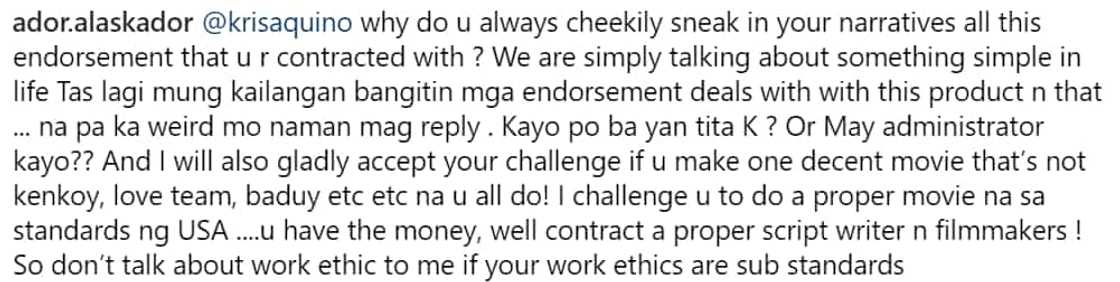 Kris Aquino slams basher who called her "plastic" Kris Aquino slams basher who called her "plastic"