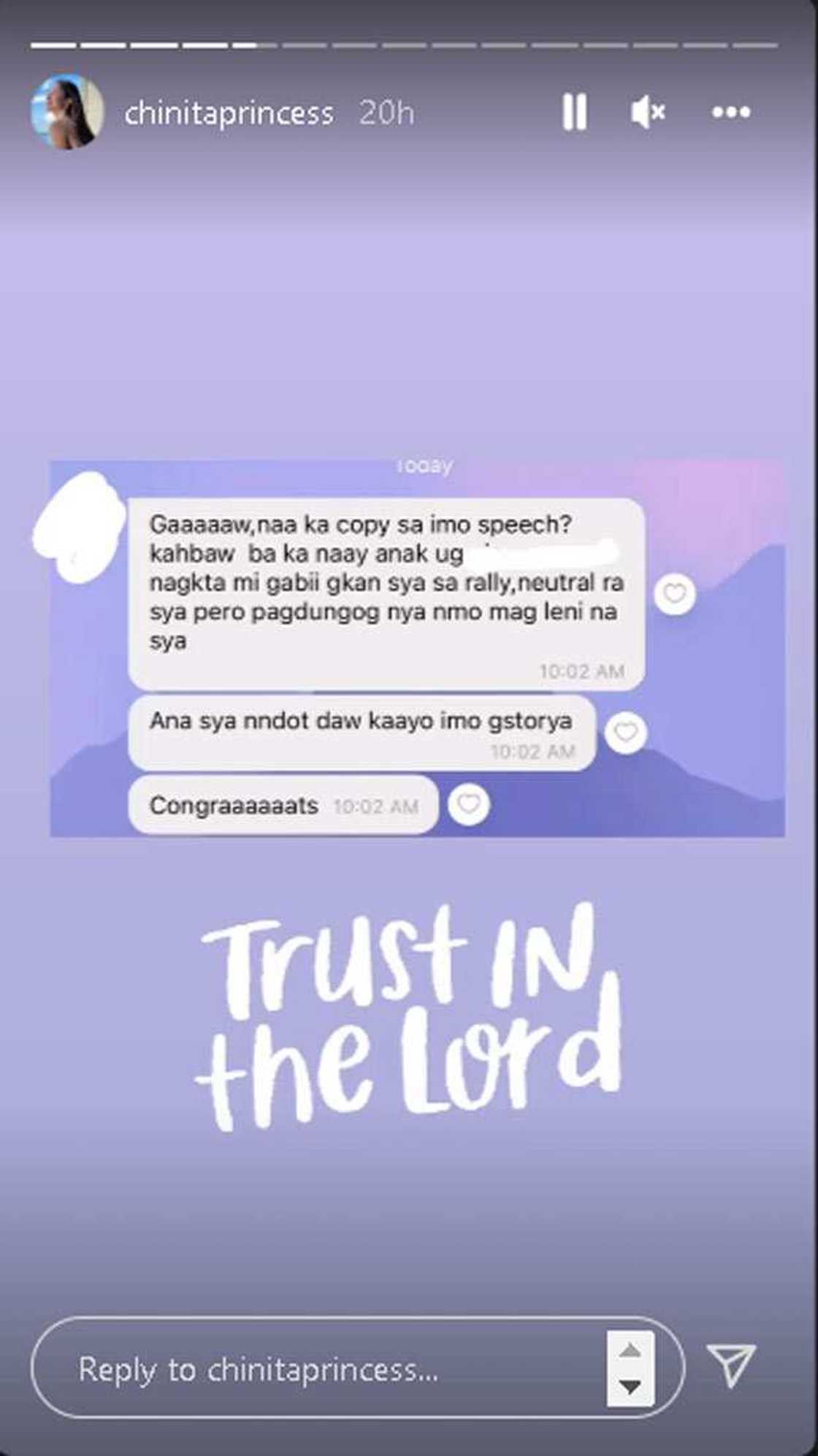 Kim Chiu, ibinahagi ang message ng kanyang pinsan: "Pagkarining ng iyong speech, mag-Leni na siya" Kim Chiu, ibinahagi ang message ng kanyang pinsan: "Pagkarining ng iyong speech, mag-Leni na siya"