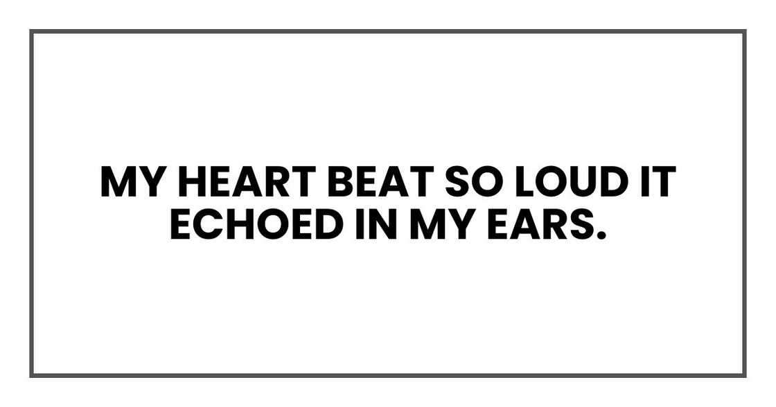 My heart beat so loud it echoed in my ears. My heart beat so loud it echoed in my ears.