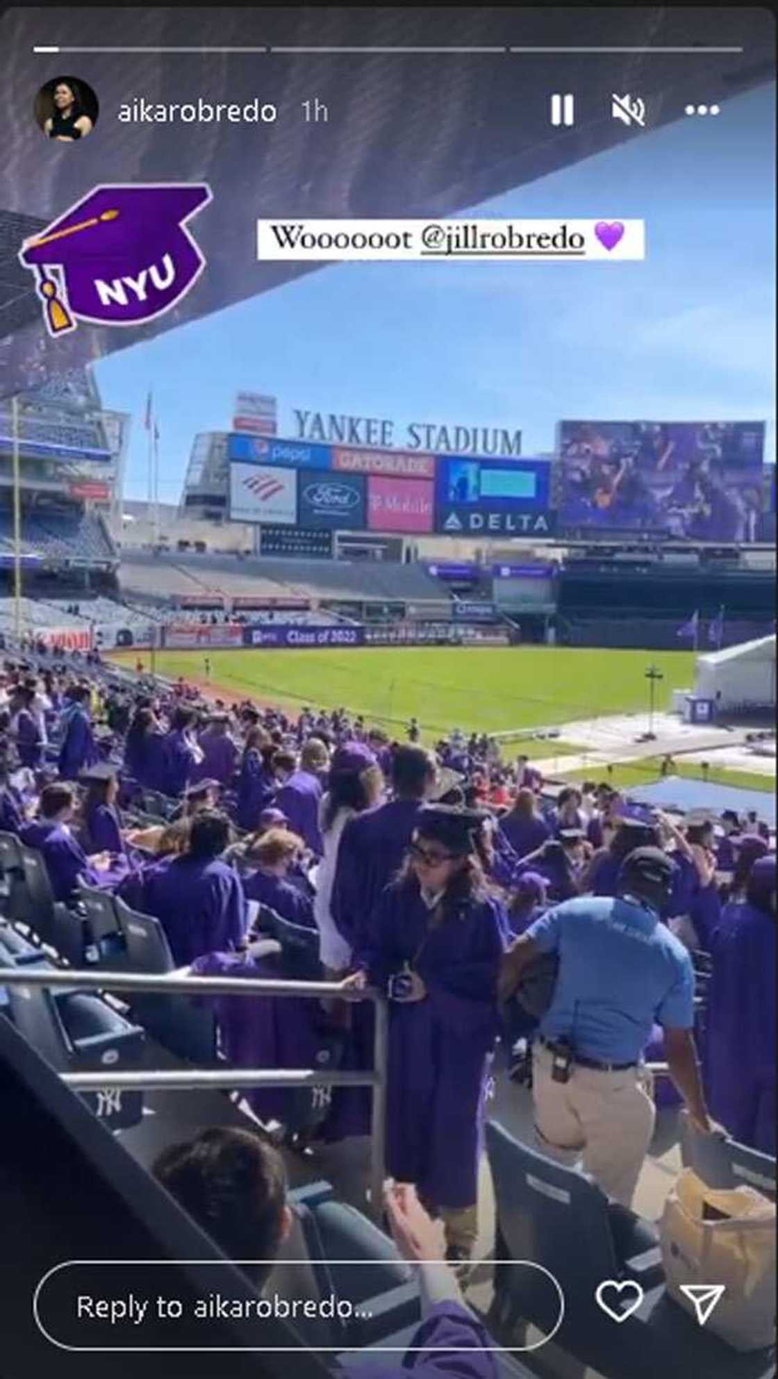 Robredos, ibinahagi ang sitwasyon sa Yankee Stadium sa graduation day ni Jillian